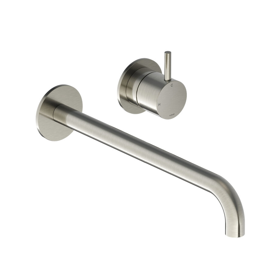 Inbouw Wastafelkraan Hotbath Cobber 25cm Gebogen Uitloop 1-Hendel Geborsteld Nikkel