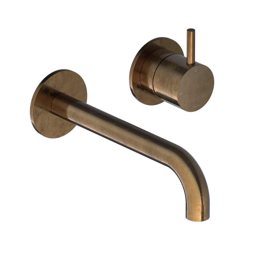 Inbouw Wastafelkraan Hotbath Cobber 18cm Gebogen Uitloop 1-Hendel Verouderd Messing