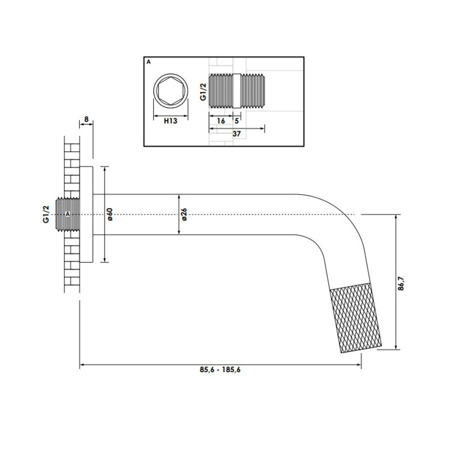 Inbouw Fonteinkraan Brauer Brushed Carving Edition Inkortbaar RVS Geborsteld PVD