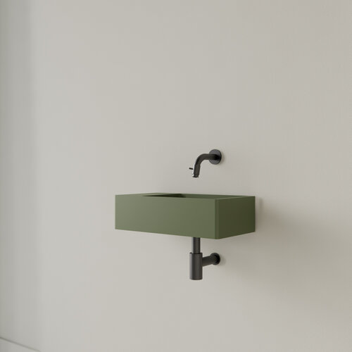 Fontein Gliss Design Freya Solid Marble 40x22x10 cm Zonder Kraangat Links Mat Olijf Groen 