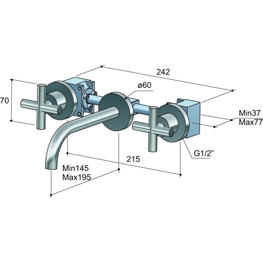 Wastafelmengkraan Hotbath Chap Inbouw 2-kruisgreep Gebogen 14.5 cm