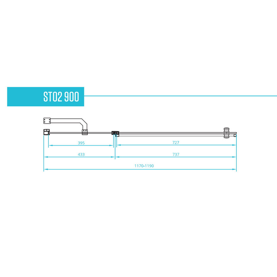 Badwand Van Rijn ST02 Klapwand + Vaste Wand 120x150 cm Helder Glas 6 mm Zwart