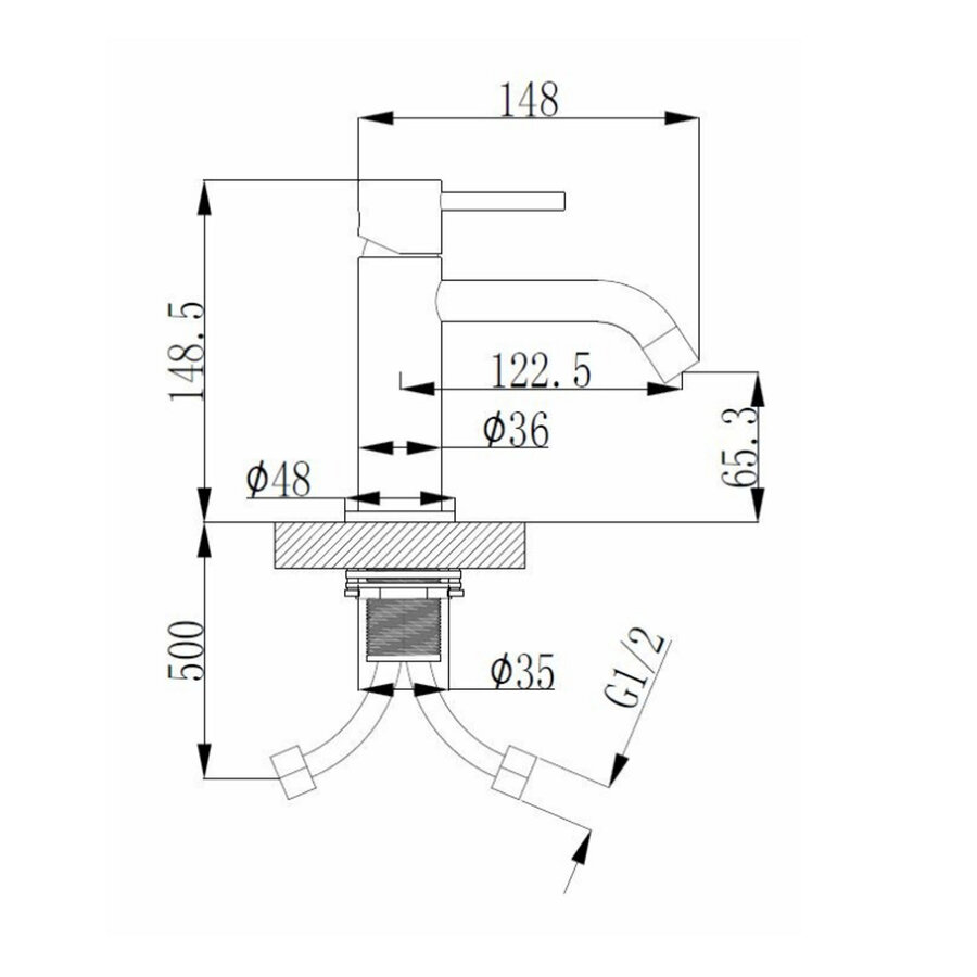 Wastafelmengkraan Opbouw BWS Uitloop 6.5 cm 1-hendel Geborsteld Staal