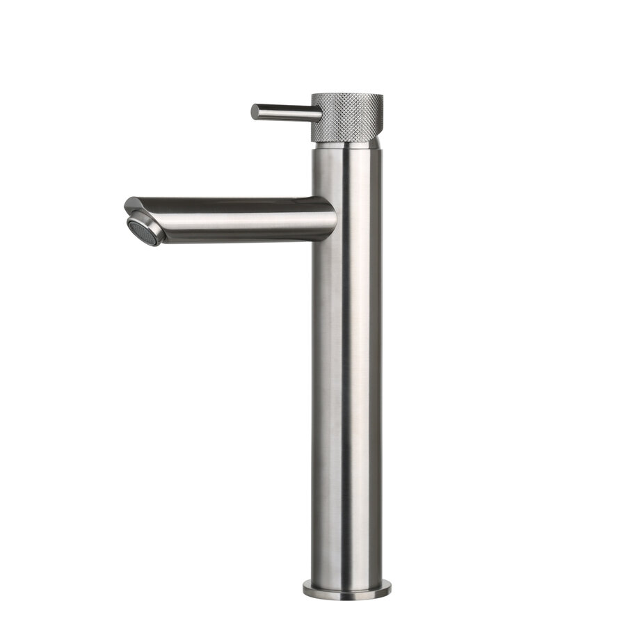 Wastafelmengkraan Opbouw Sanilux Ibex Hoog Rond Met Geribbeld Knop Gunmetal