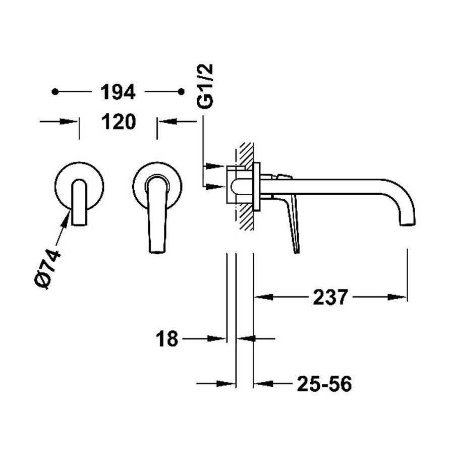 Wastafelkraan Inbouw Tres Fuji 23.7 Cm Mat Rose Gold