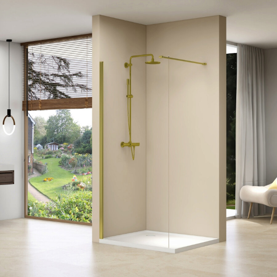 Inloopdouche Van Rijn Products Vaste Wand 110 x 200 cm Helder Glas Incl Stabilisatiestang en Gouden Muurprofiel