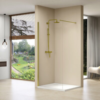 Inloopdouche Van Rijn Products Vaste Wand 59-61x200 cm Helder Glas Stabilisatiestang en Gouden Muurprofiel