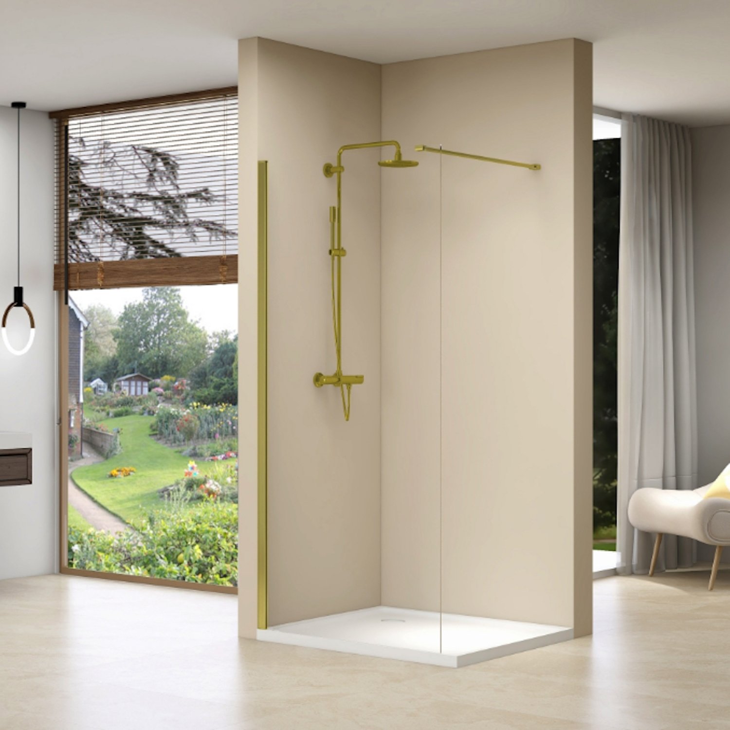 Van Rijn Inloopdouche  Products Vaste Wand 69-71 x 200 cm Helder Glas en Gouden Muurprofiel 