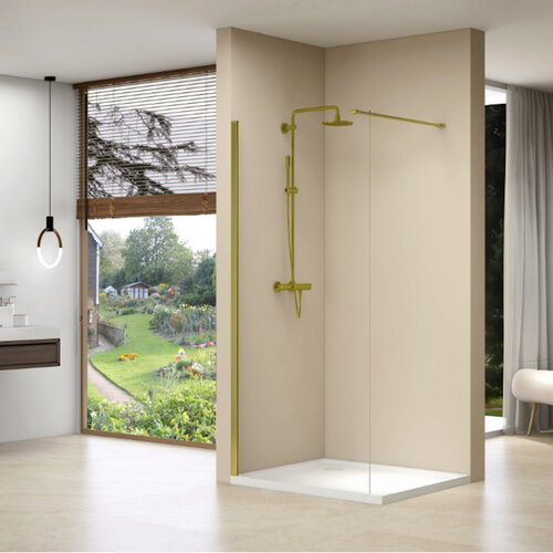 Inloopdouche Van Rijn Products Vaste Wand 77-79 x 200 cm Helder Glas Stabilisatiestang en Gouden Muurprofiel 