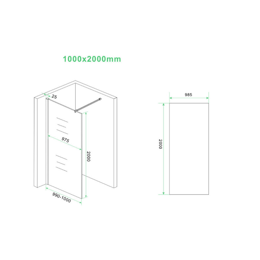 Inloopdouche BWS Danielle Brons Rookglas 100x200 8mm Nano Coating