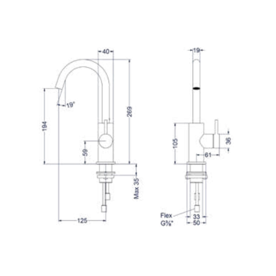 Wastafelkraan IVY Bond Draaibare Uitloop Coldstart Geborsteld Metal Black PVD