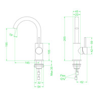 Wastafelkraan IVY Concord Draaibare Uitloop Coldstart RVS316 Geborsteld Mat Goud PVD