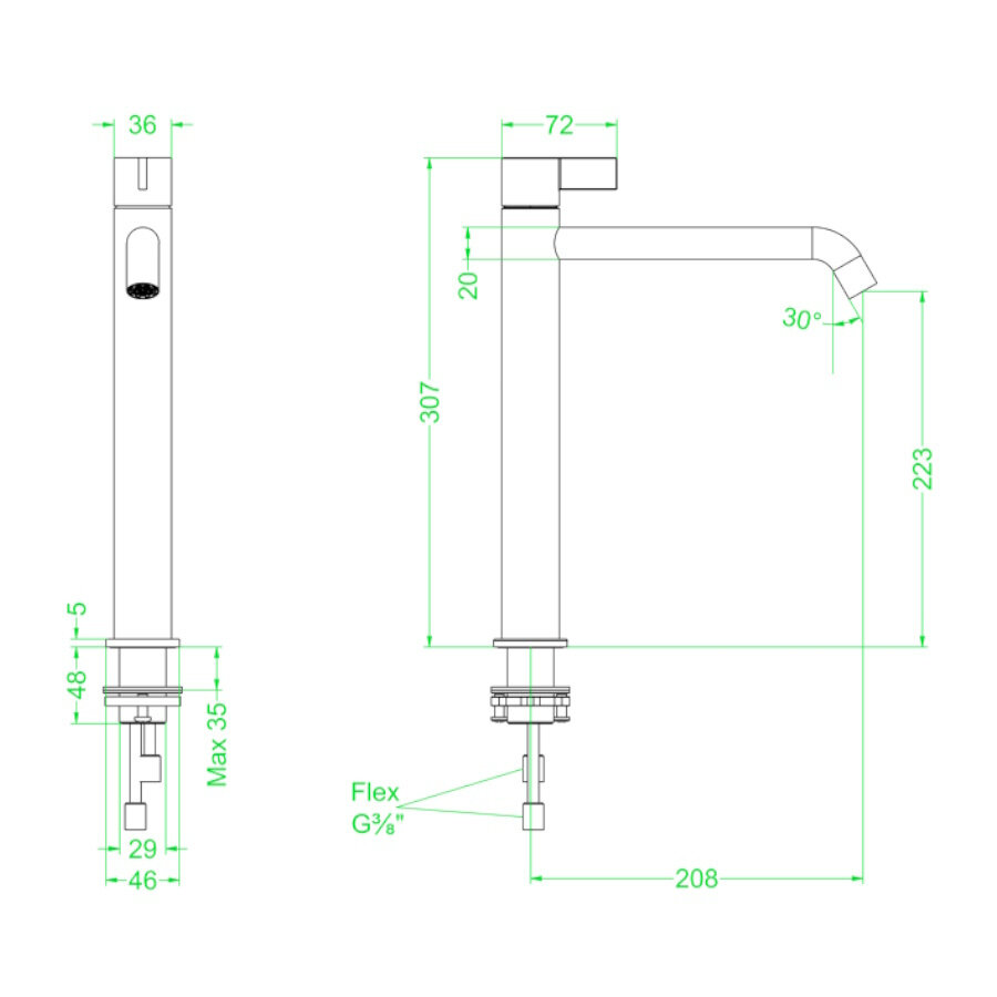 Wastafelkraan IVY Pact Model L Coldstart Zwart Chroom PVD