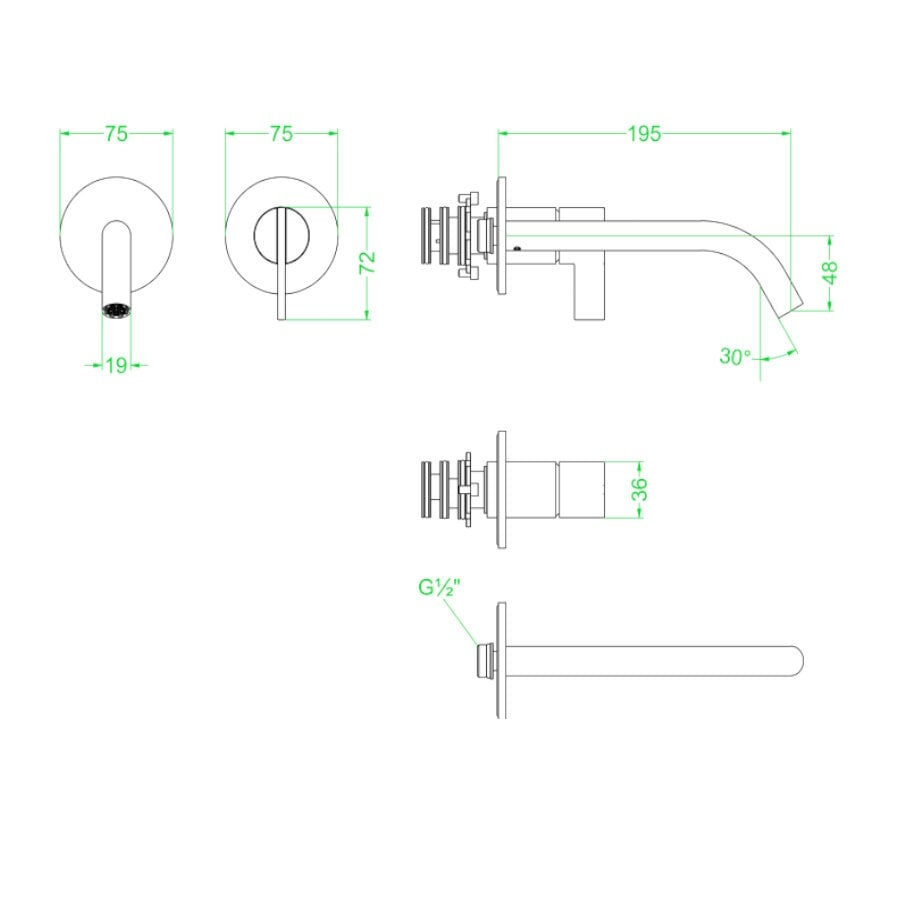 Inbouw Wastafelmengkraan IVY Pact 2-gats Coldstart Mat Zwart PED