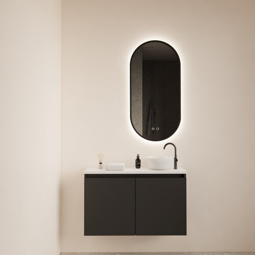 Fonteinmeubel BWS Meadow 80x50 cm Mat Zwart Incl. Topplaat Mat Wit 