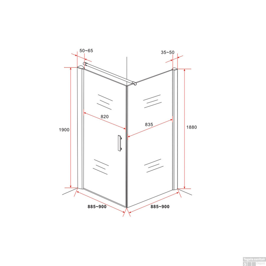 Douchecabine BWS 90x90cm | 6mm Helder Glas met Nanocoating Zwart