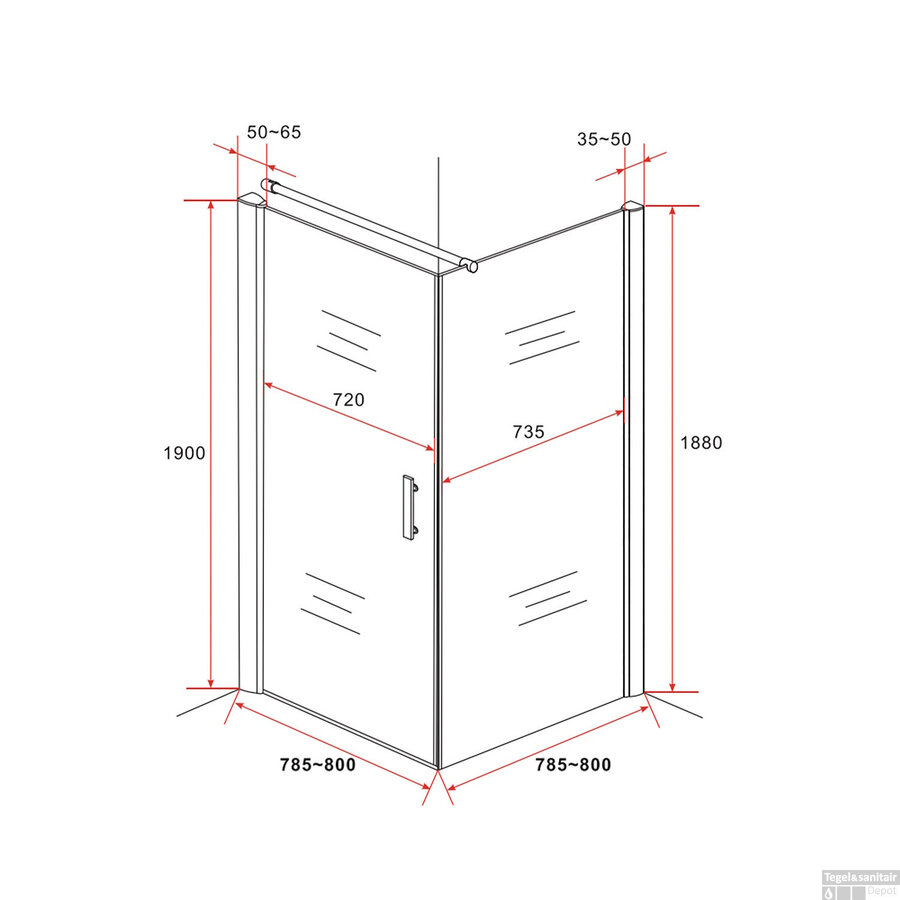 Douchecabine BWS 80x80cm | 6mm Helder Glas met Nanocoating Zwart