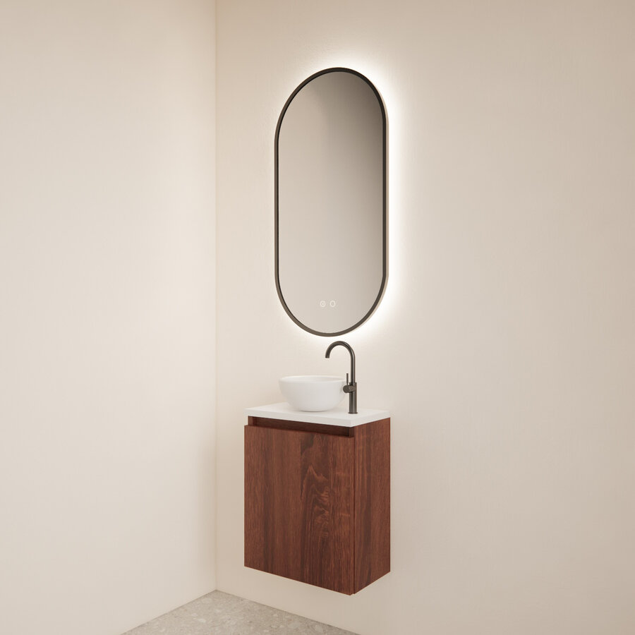 Fonteinmeubel BWS Meadow 40x50 cm Choco Eiken Incl. Topplaat Mat Wit