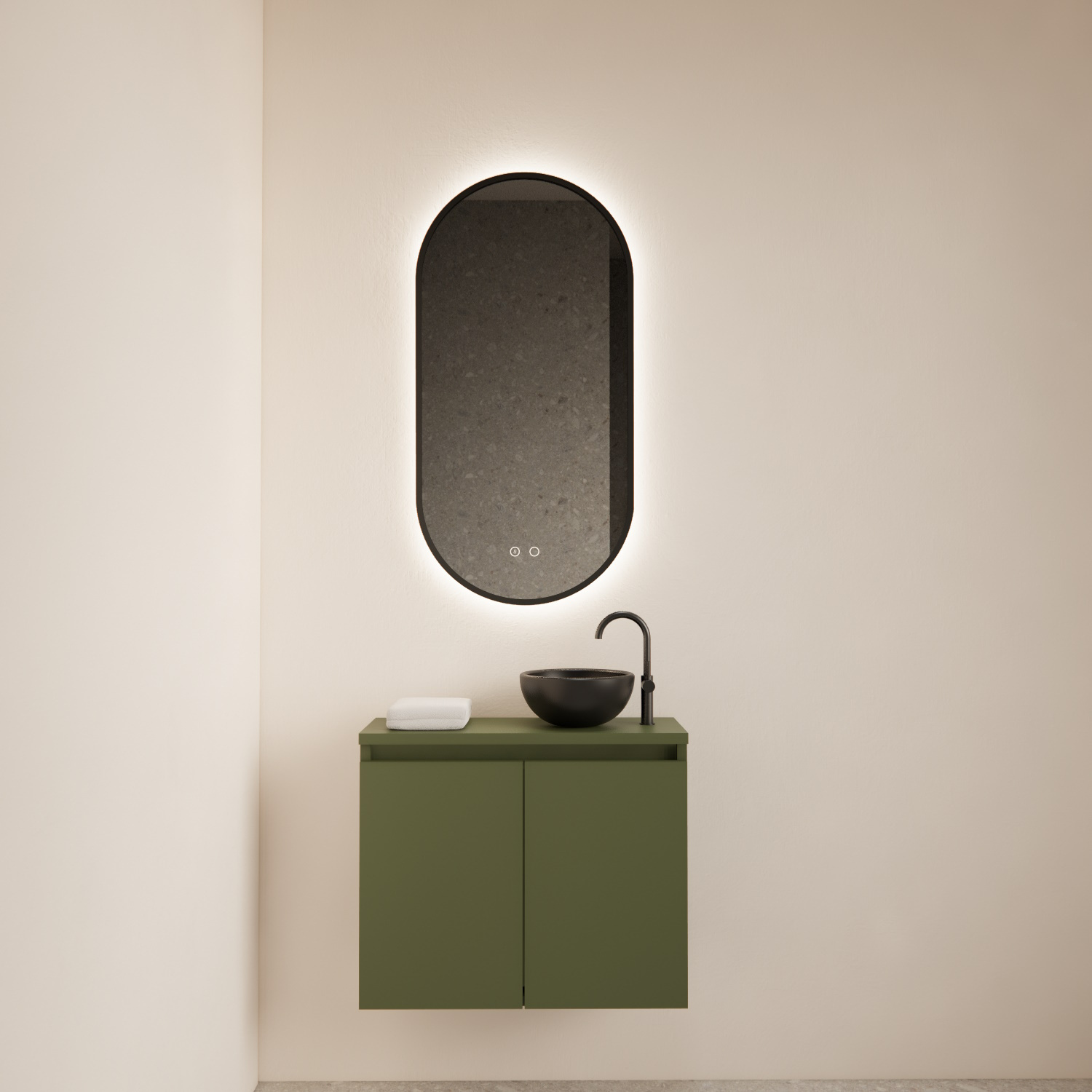 BWS Fonteinmeubel Meadow 60x50 cm Olijf Groen Incl. Topplaat - Fonteinmeubel Meadow 60x50 cm Olijf Groen Incl. Topplaat