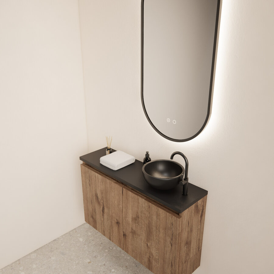 Fonteinmeubel BWS Meadow 80x50 cm Wellington Oak Incl. Topplaat Mat Zwart