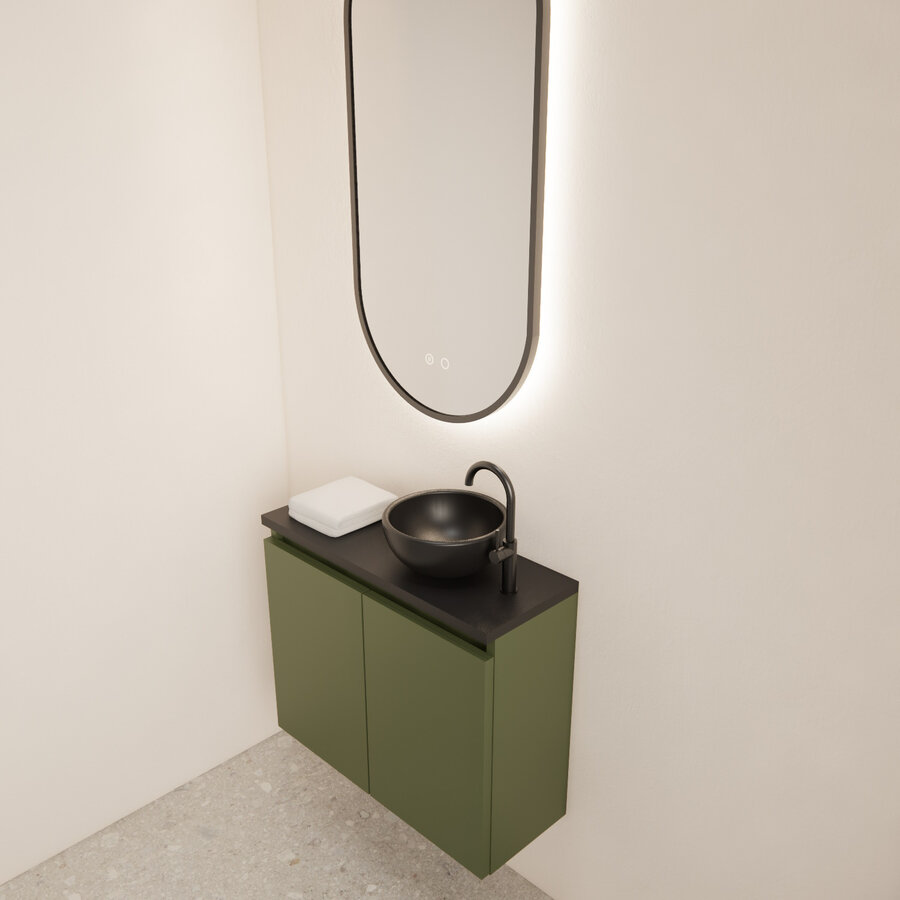 Fonteinmeubel BWS Meadow 60x50 cm Olijf Groen Incl. Topplaat Mat Zwart