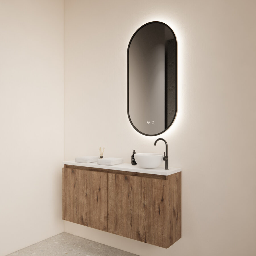 Fonteinmeubel BWS Meadow 100x50 cm Wellington Oak Incl. Topplaat Mat Wit