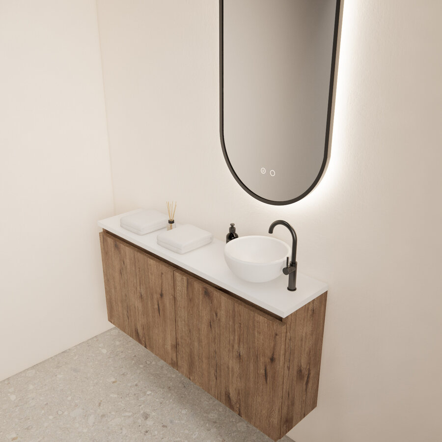 Fonteinmeubel BWS Meadow 100x50 cm Wellington Oak Incl. Topplaat Mat Wit