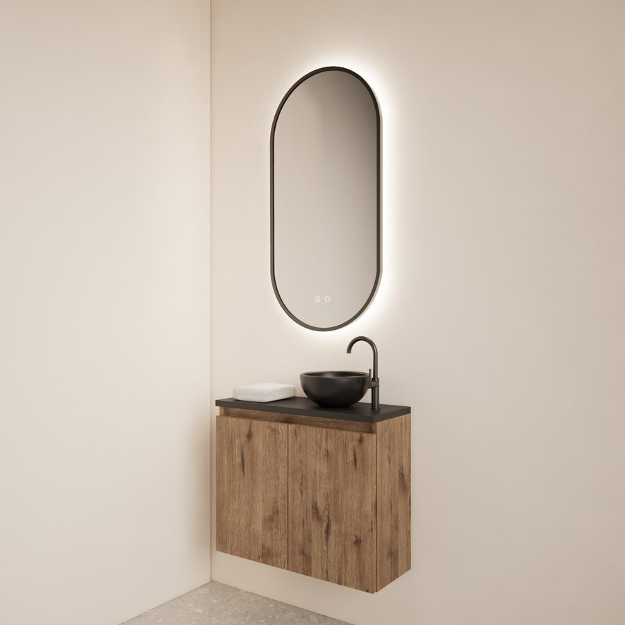 Fonteinmeubel BWS Meadow 60x50 cm Wellington Oak Incl. Topplaat Mat Zwart