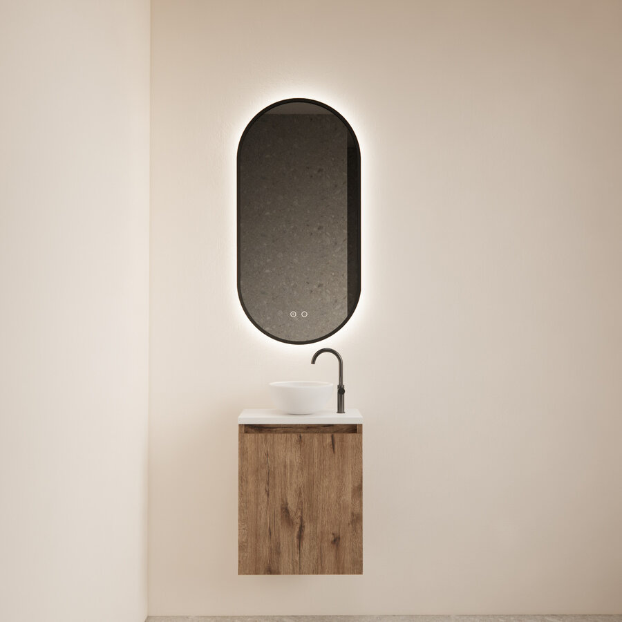 Fonteinmeubel BWS Meadow 40x50 cm Wellington Oak Incl. Topplaat Mat Wit