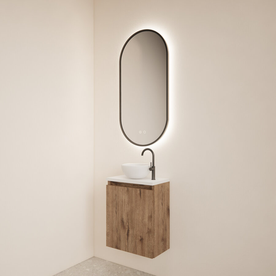 Fonteinmeubel BWS Meadow 40x50 cm Wellington Oak Incl. Topplaat Mat Wit