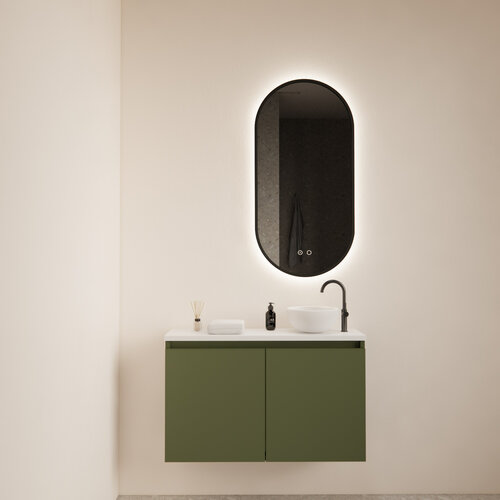 Fonteinmeubel BWS Meadow 80x50 cm Olijf Groen Incl. Topplaat Mat Wit 