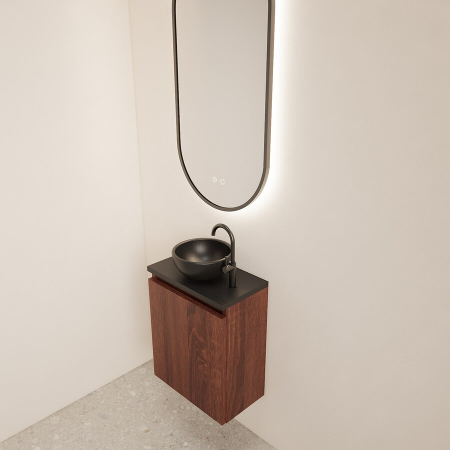 Fonteinmeubel BWS Meadow 40x50 cm Choco Eiken Incl. Topplaat Mat Zwart