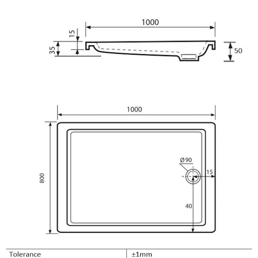 Douchebak VM Go Eden 100x80x3.5cm Acryl Rechthoek Exclusief Potenset