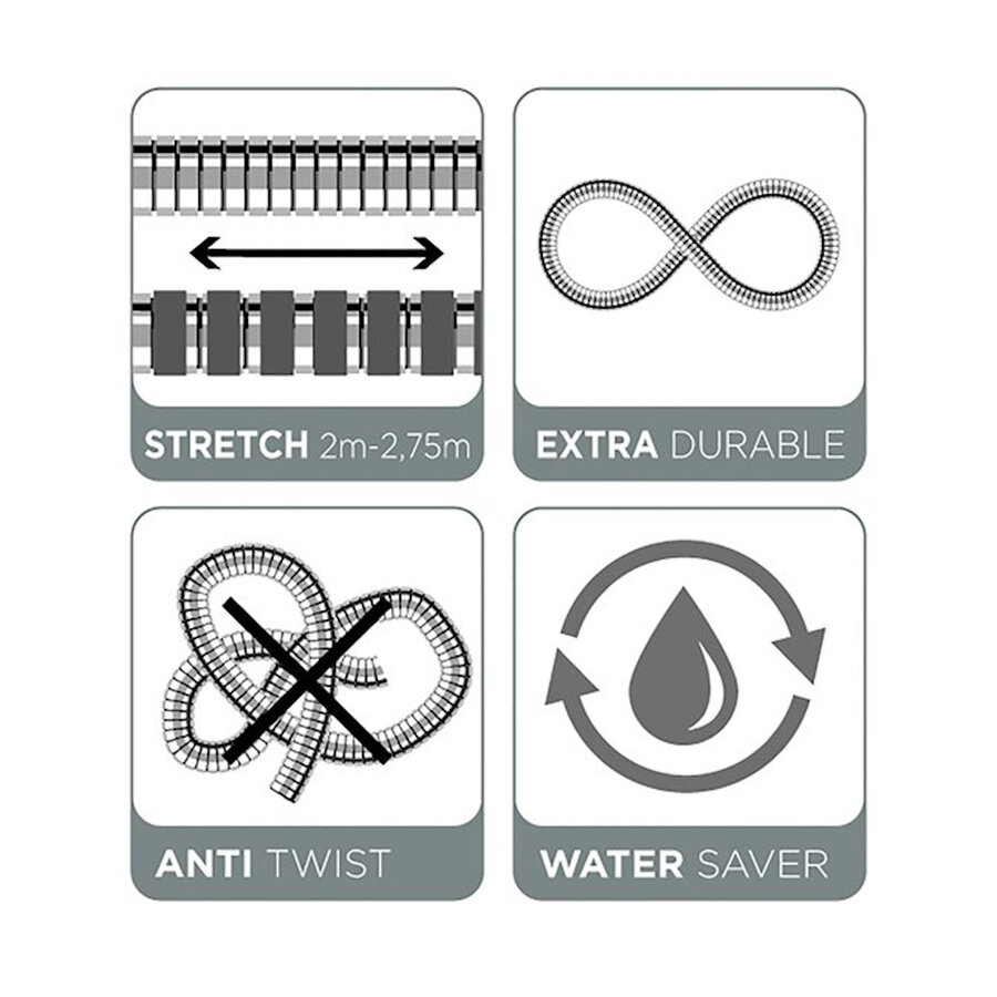 Doucheslang Tiger Excellence Uitrekbaar 200-275 cm RVS Geborsteld