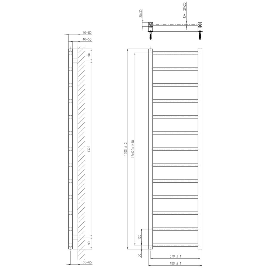 Designradiator Sapho Metro Light 40x150 cm Mat Chroom