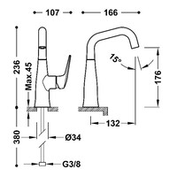 Wastafelmengkraan Tres Fuji 23.6 cm met Draaibare uitloop Mat Rose Gold