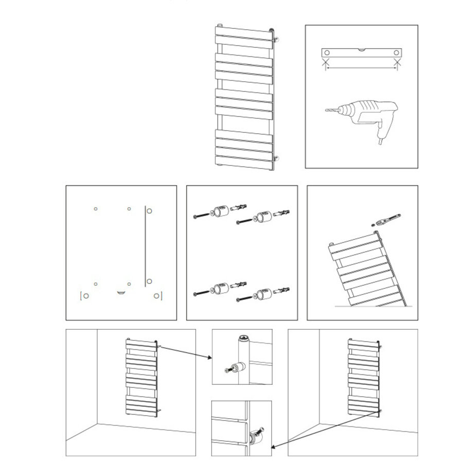 Handdoekradiator BWS Ress Middenaansluiting 681W 120x60 cm Wit