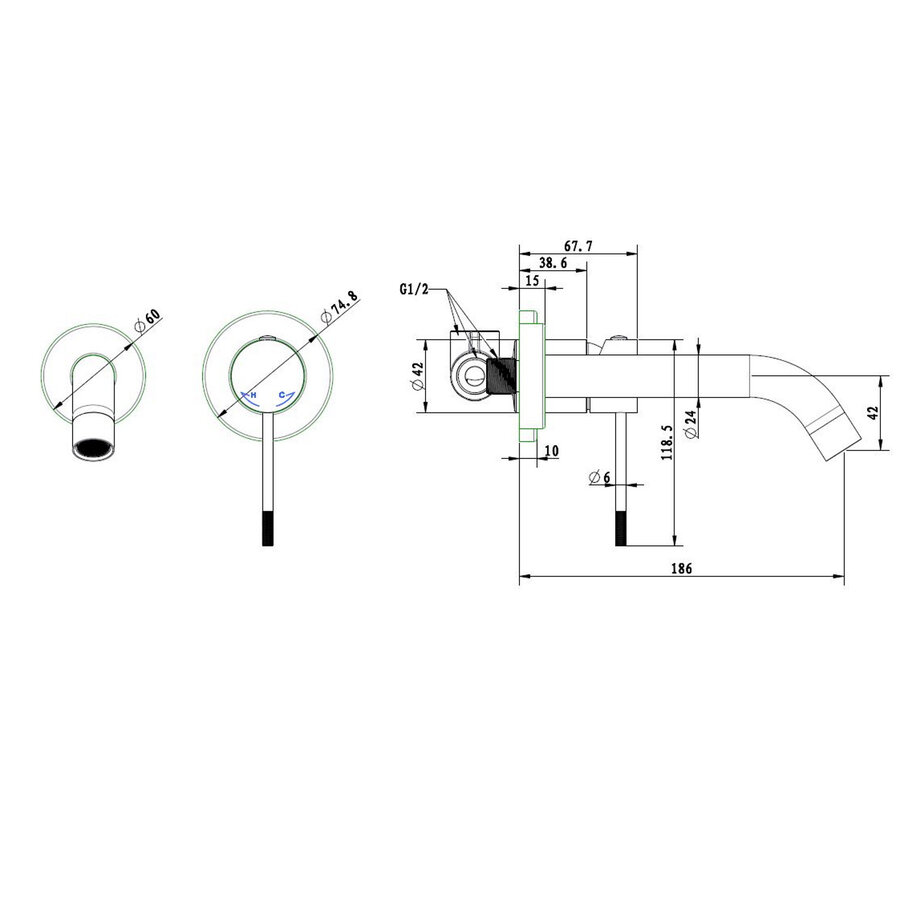 Best-Design "Lyon-Decorata" inbouw-wandmengkraan uitl=20cm Rosé Mat Goud