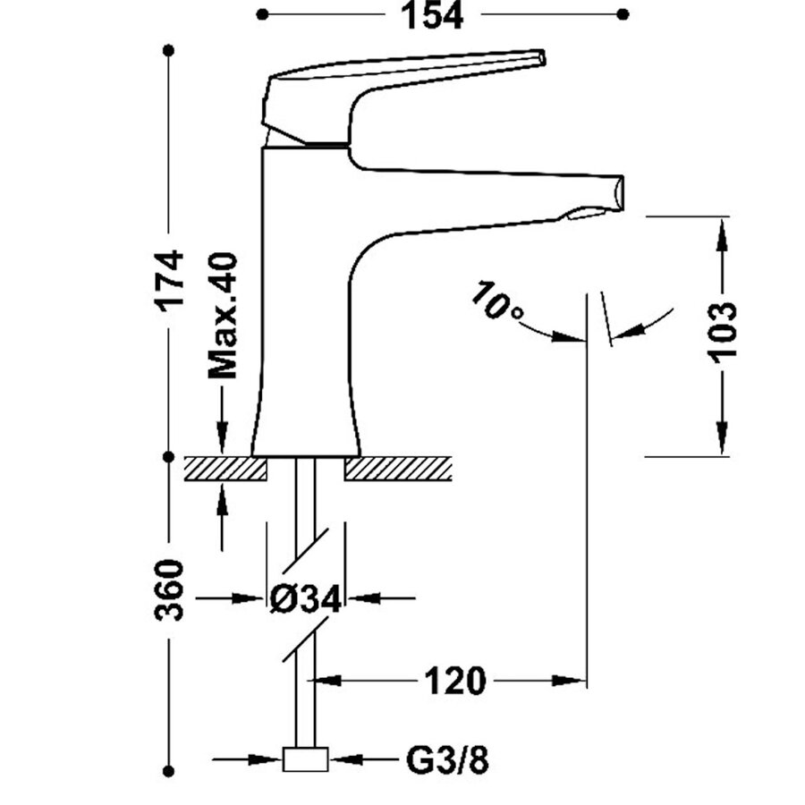 Wastafelmengkraan Tres Fuji 174 cm Mat Rose Gold