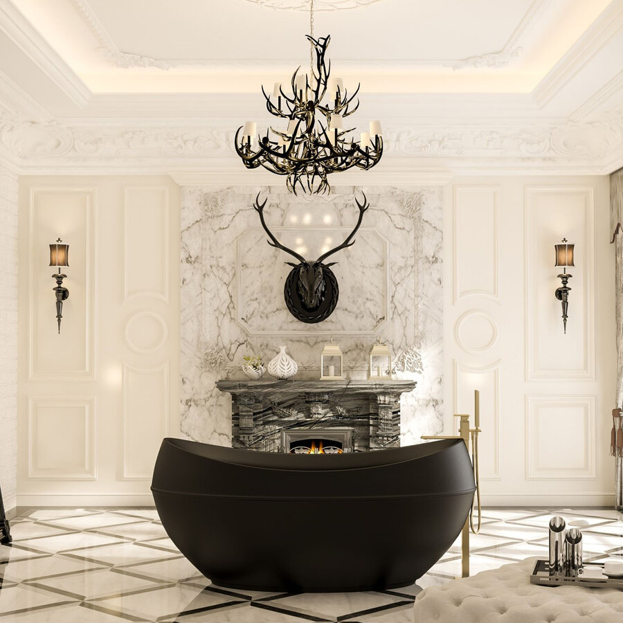 Vrijstaand Bad BWS Adonism Met Hydro Massage Jets 190x96x82 cm Mat Zwart