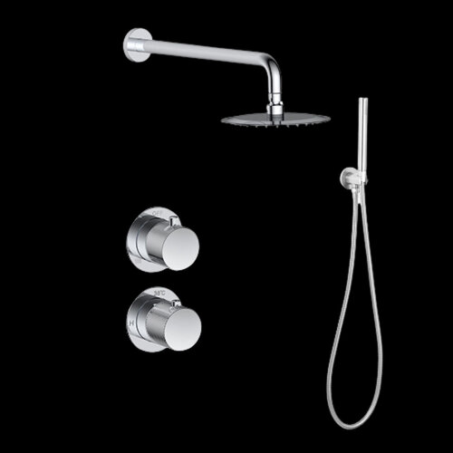 Regendoucheset Inbouw Sanilux Hops Met Box Thermostaat Douchekop 20 cm Met Geribbeld Knop Chroom 