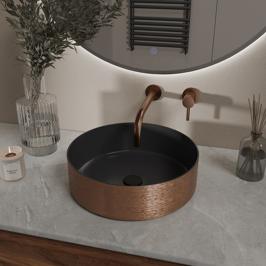 Waskom Wiesbaden Mondri 36x36 Cm Rond Geborsteld Brons Koper / Mat Zwart