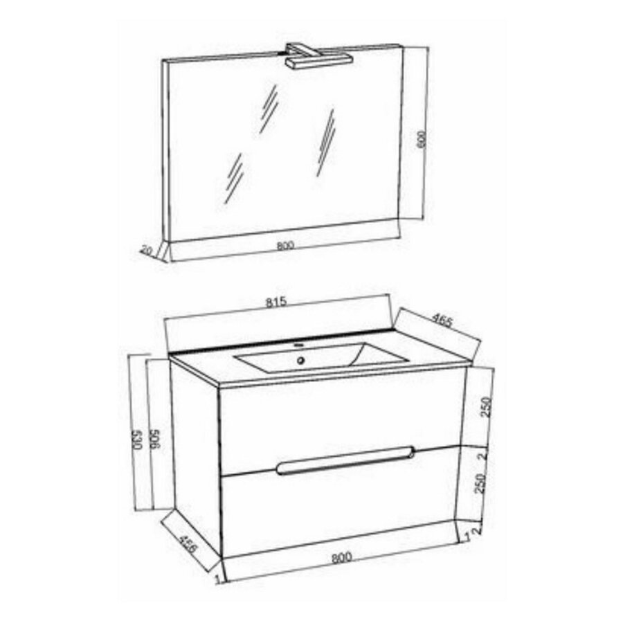Badkamermeubelset Van Marcke Arco Compleet Set 80CM Pastelblauw Rook Eiken Met Spiegel