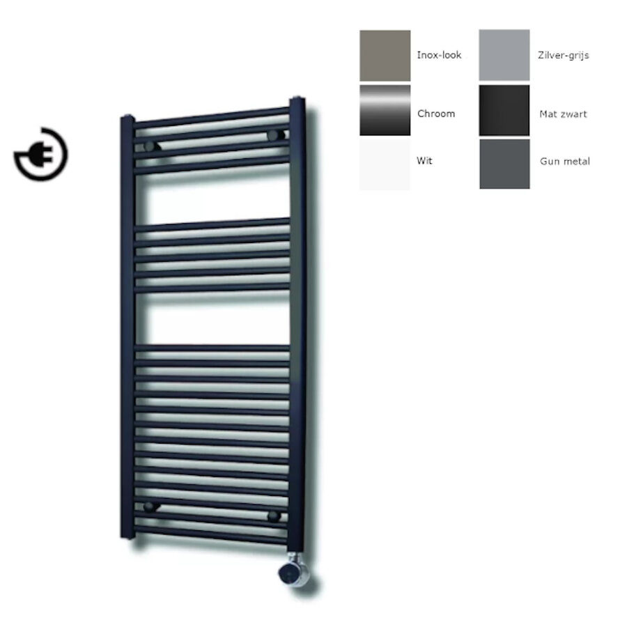 Radiator Sanicare Paxton Elektrisch 111,8 x 45 cm Gunmetal Thermostaat Chroom Linksonder