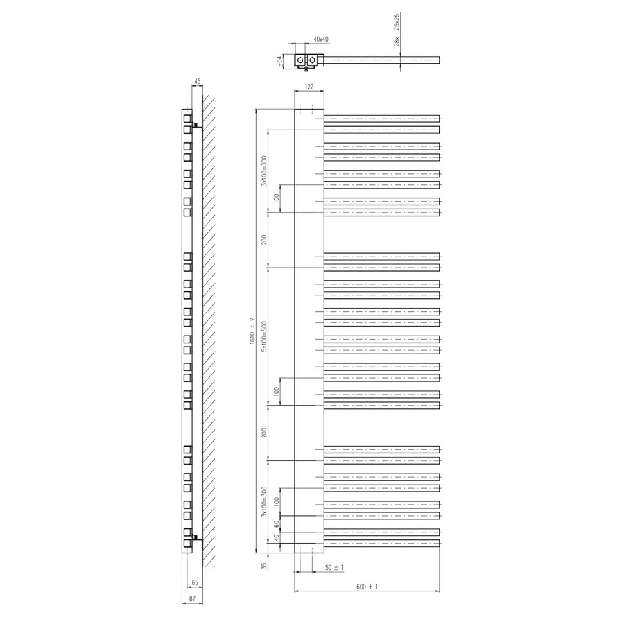 Designradiator Sapho Altalena Recht 60x161 cm 885W Antraciet