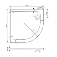 Douchebak BWS Dana Kwart Rond Cast Marble 90x90 cm Zelfdragend Mat Zwart