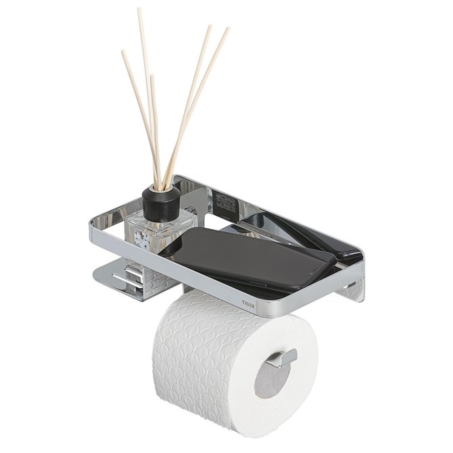 Tiger Toiletrolhouder Caddy Met Planchet Chroom