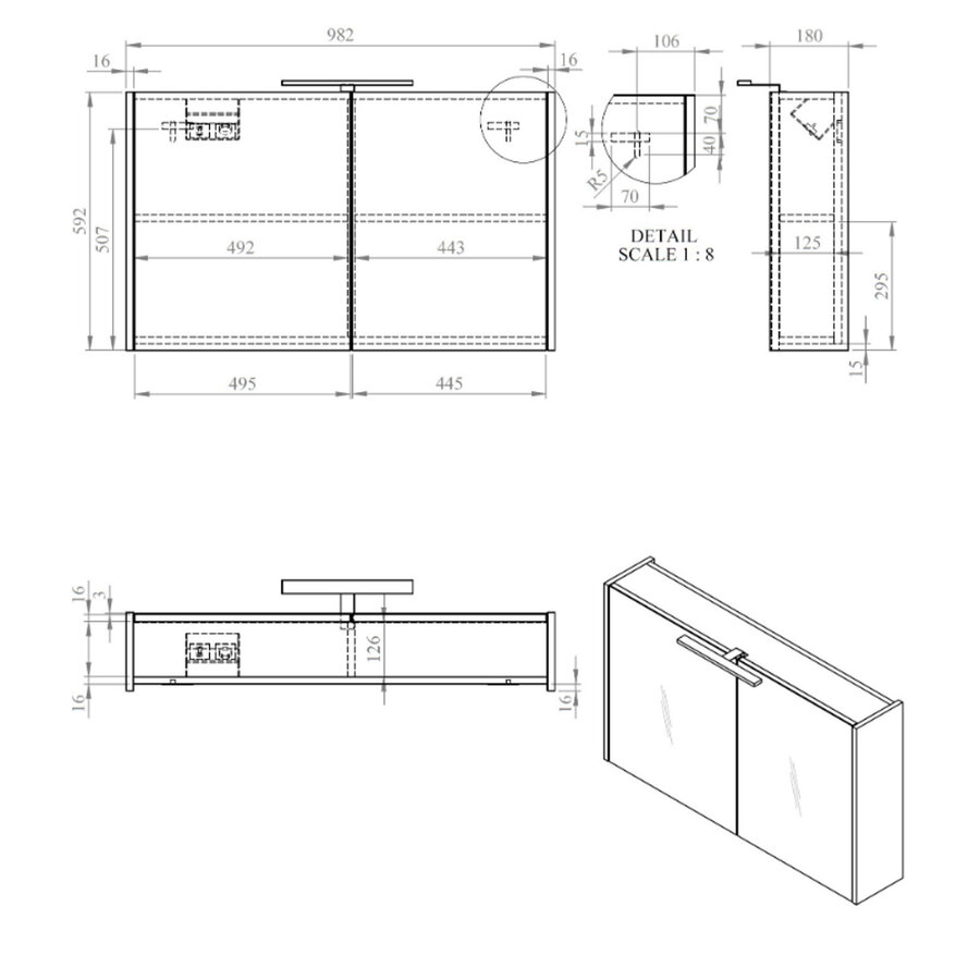 Best-Design "Happy" MDF Spiegelkast + Verlichting 100x60cm Wit