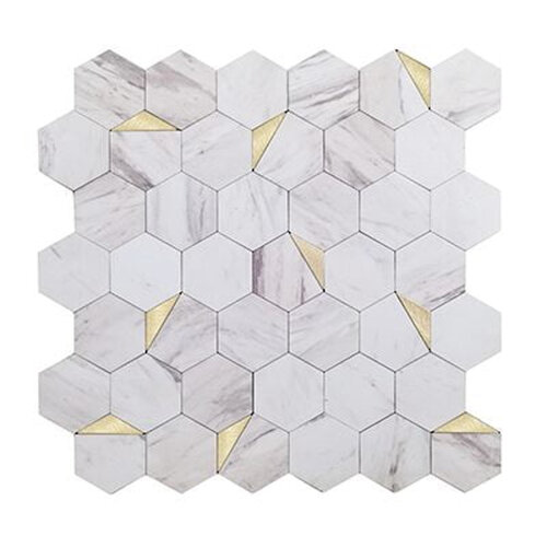 Mozaïek Isodeco Steenstrip Hexagon Zelfklevend 28.0x29.0 cm Goud Wit Marmer (Prijs Per Stuk) 