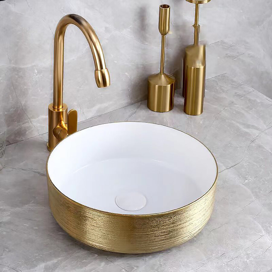 Waskom BWS Keramiek Met Geborsteld Goud Relief 36 cm Wit